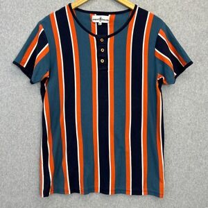 Madcap England Henley Shirt Vertical Stripe Mod Retro Granddad Mens Size Medium